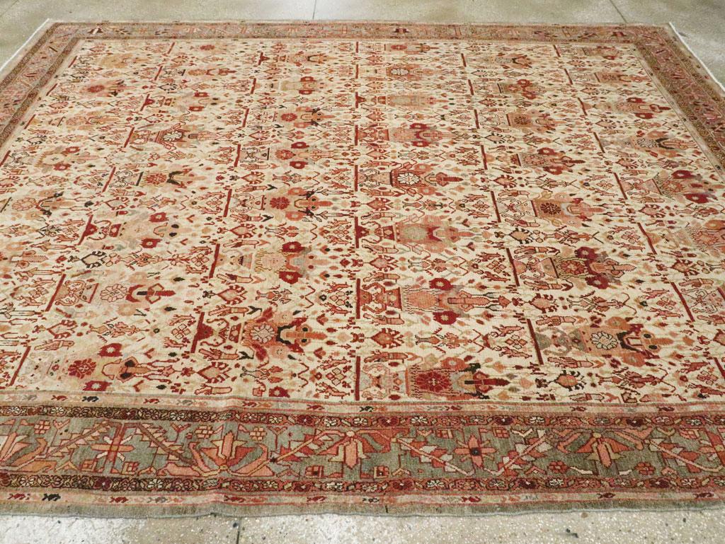 Mid-20th Century Handmade Persian Malayer Room Size Carpet in Grey, Red, & Ivory For Sale 1