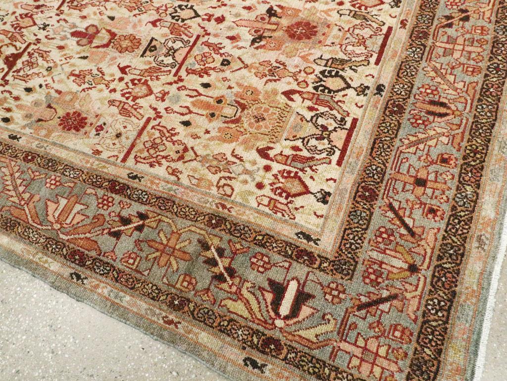 Mid-20th Century Handmade Persian Malayer Room Size Carpet in Grey, Red, & Ivory For Sale 3