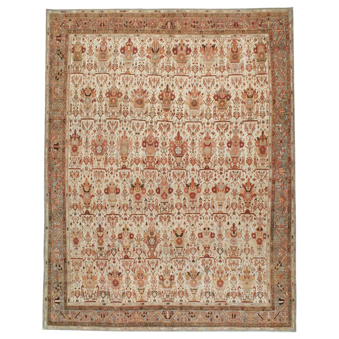 Mid-20th Century Handmade Persian Malayer Room Size Carpet in Grey, Red, & Ivory