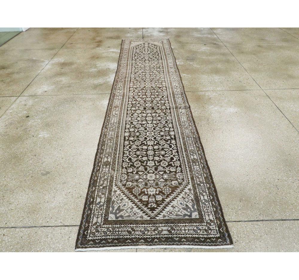 Rustic Mid-20th Century Handmade Persian Malayer Runner For Sale