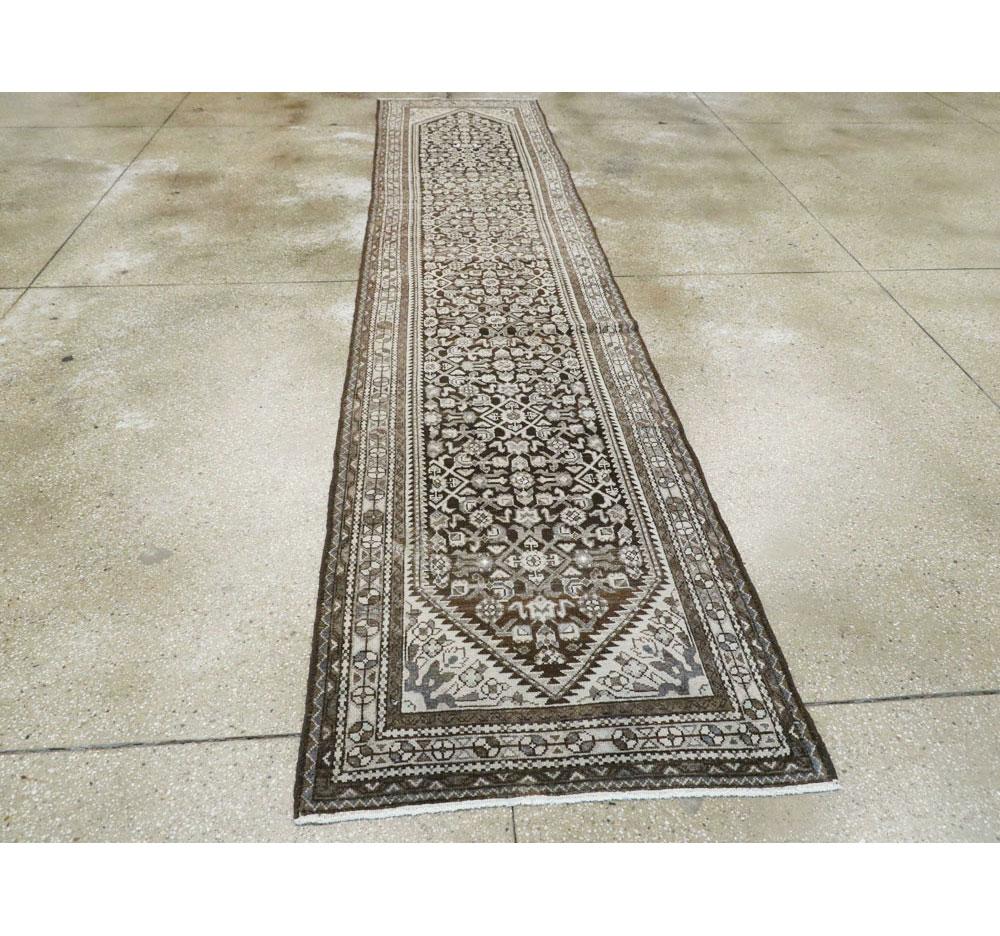 Hand-Knotted Mid-20th Century Handmade Persian Malayer Runner For Sale