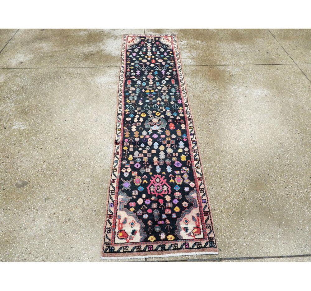 Hand-Knotted Mid-20th Century Handmade Persian Malayer Runner For Sale