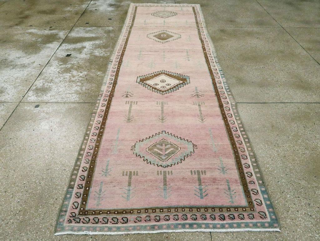 Hand-Knotted Mid-20th Century Handmade Persian Malayer Runner Rug in Neutral Blush and Pink For Sale