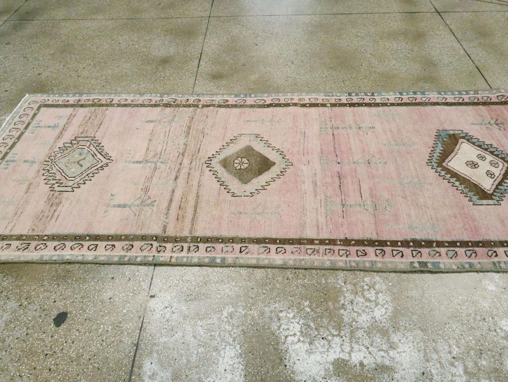 Wool Mid-20th Century Handmade Persian Malayer Runner Rug in Neutral Blush and Pink For Sale