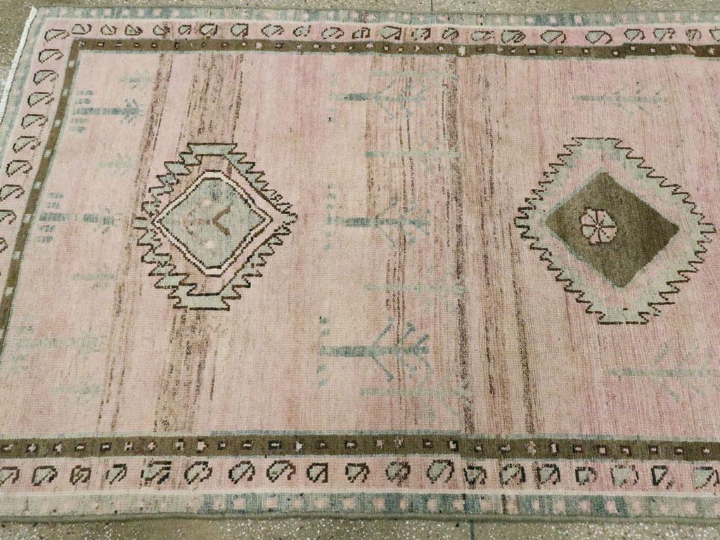 Mid-20th Century Handmade Persian Malayer Runner Rug in Neutral Blush and Pink For Sale 1