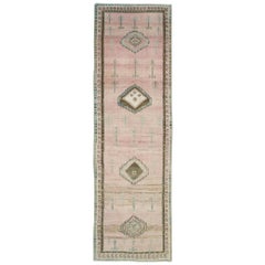 Vintage Mid-20th Century Handmade Persian Malayer Runner Rug in Neutral Blush and Pink
