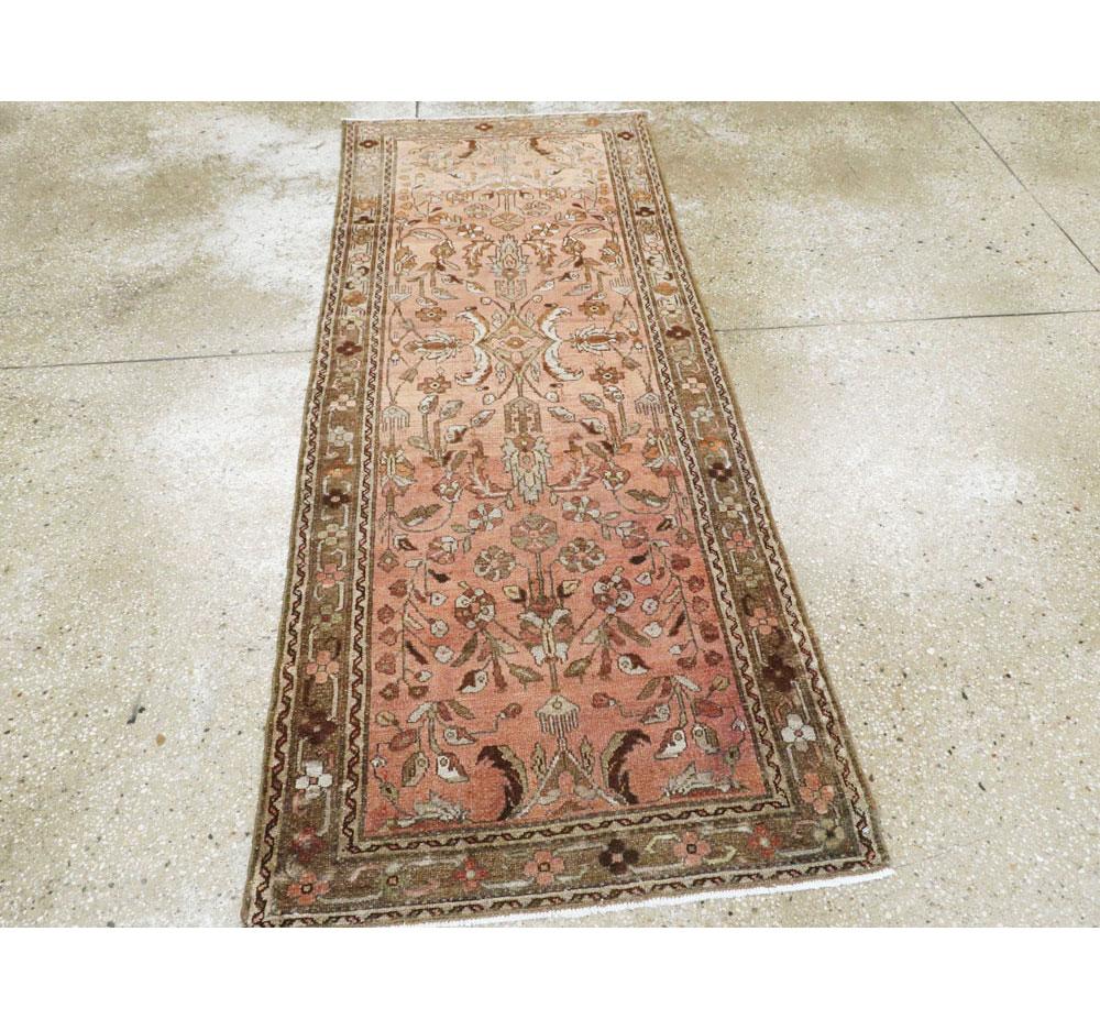 Hand-Knotted Mid-20th Century Handmade Persian Malayer Small Runner For Sale