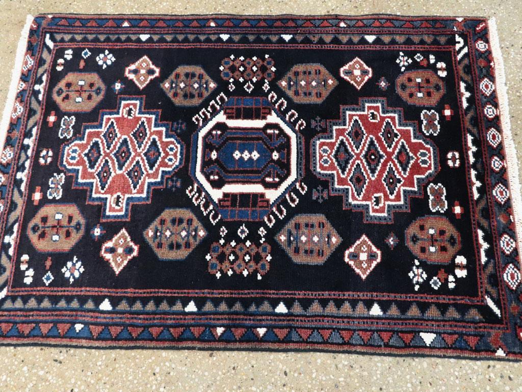 Hand-Knotted Mid-20th Century Handmade Persian Malayer Small Throw Rug For Sale