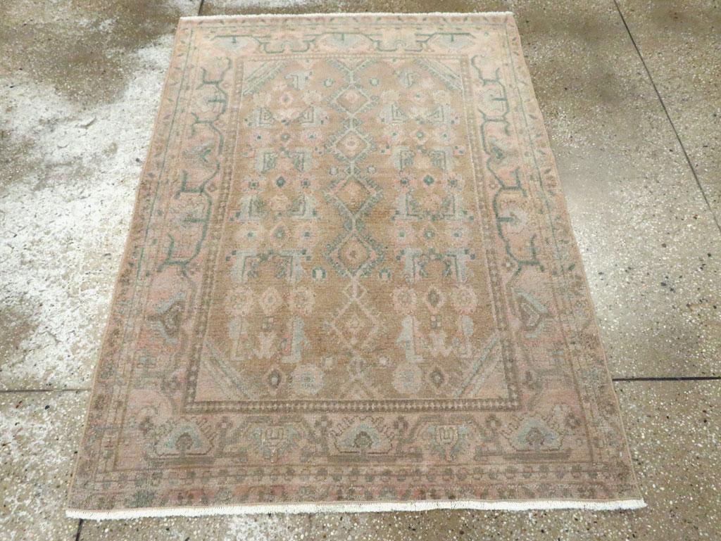 Hand-Knotted Mid-20th Century Handmade Persian Malayer Throw Rug For Sale
