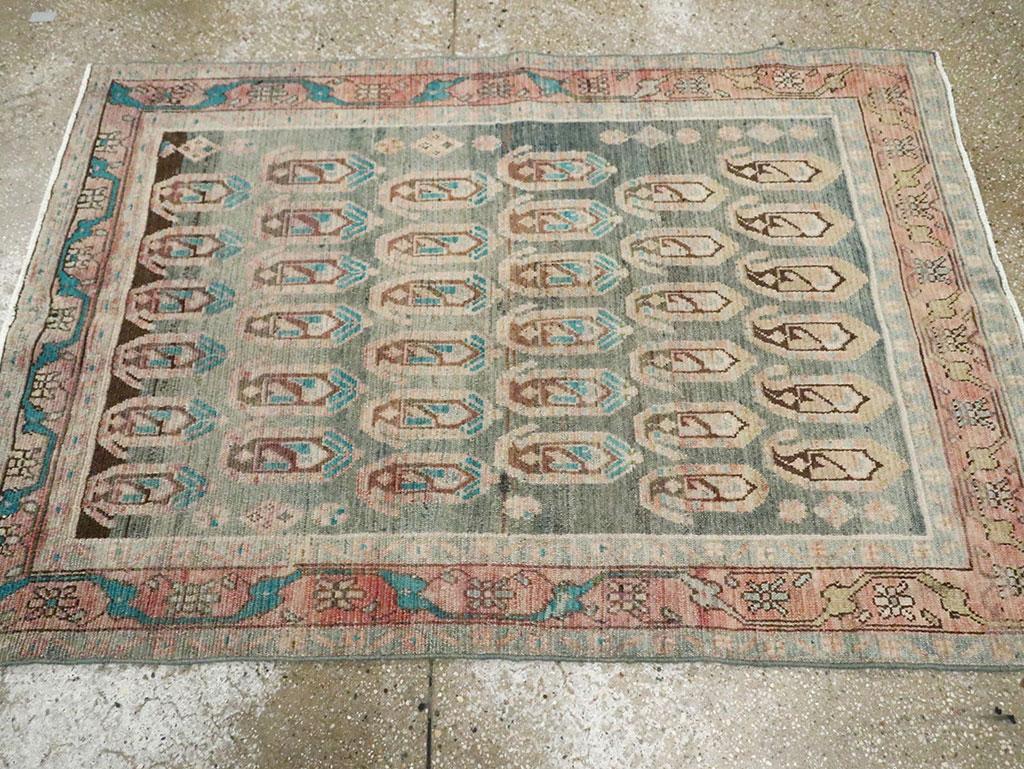 Mid-20th Century Handmade Persian Malayer Throw Rug In Excellent Condition For Sale In New York, NY