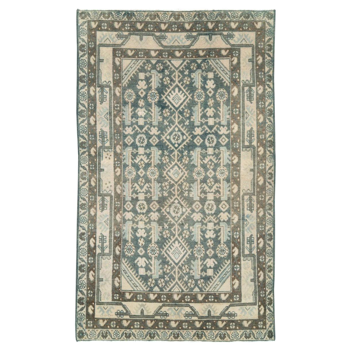 Mid-20th Century Handmade Persian Malayer Throw Rug For Sale