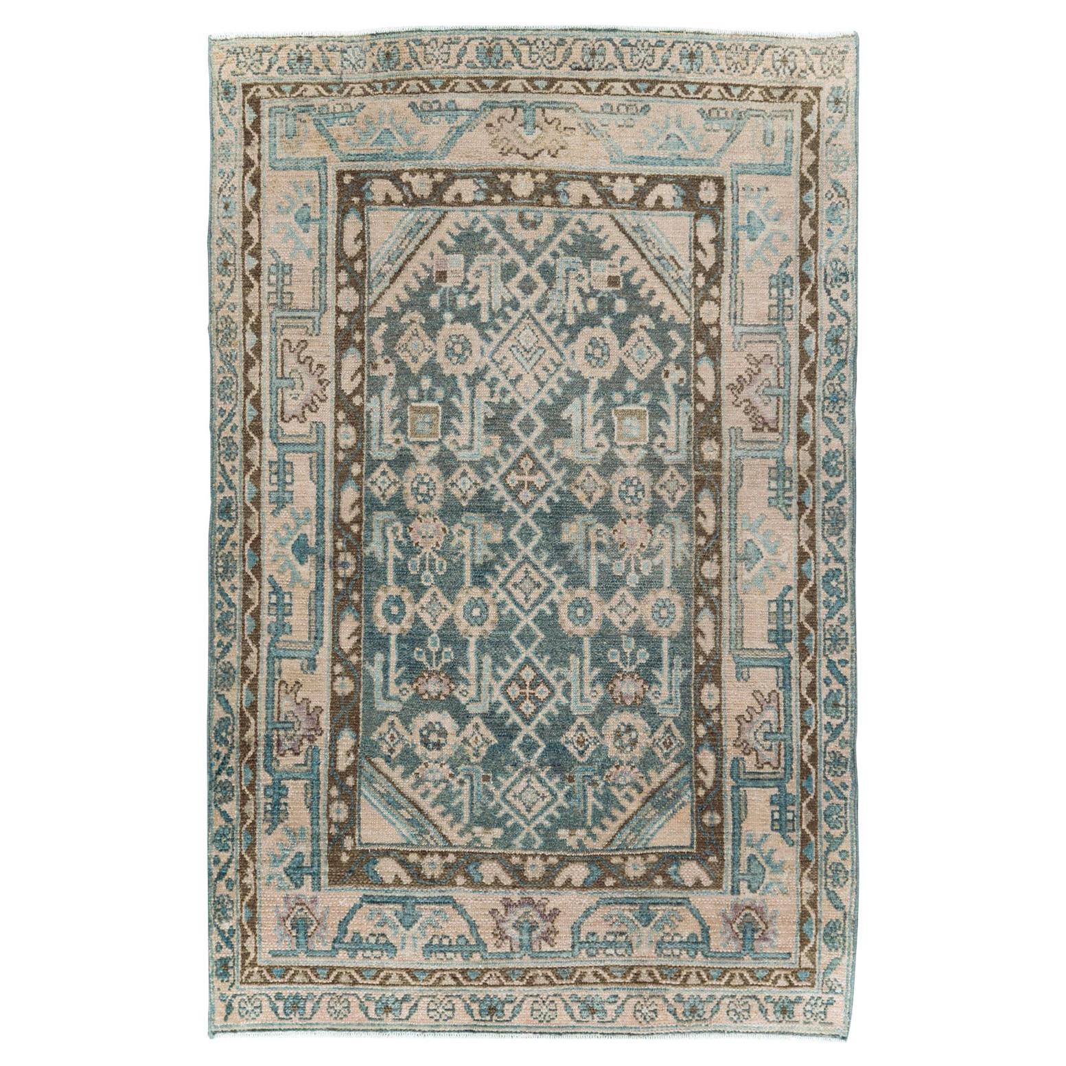 Mid-20th Century Handmade Persian Malayer Throw Rug For Sale