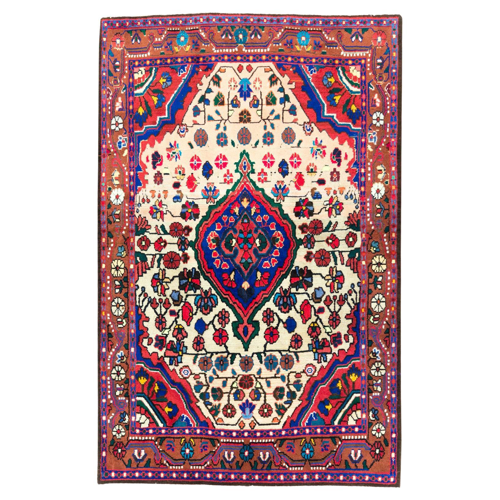 Mid-20th Century Handmade Persian Malayer Throw Rug For Sale