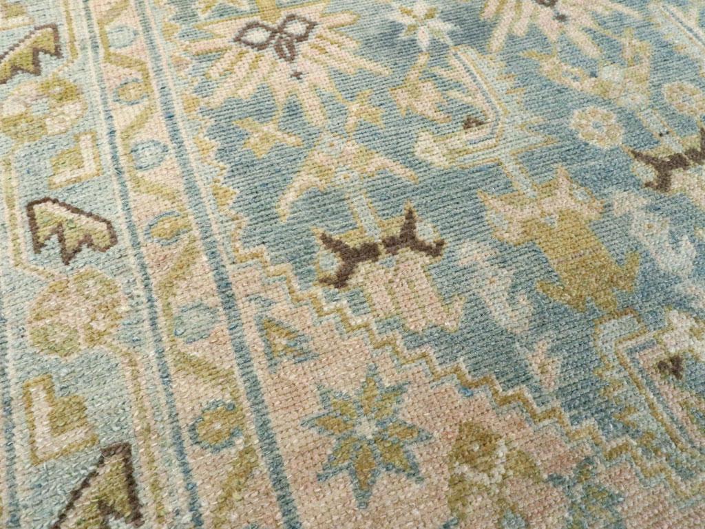 Hand-Knotted Mid-20th Century Handmade Persian Malayer Throw Rug in Blue-Grey, Nude, & Green For Sale