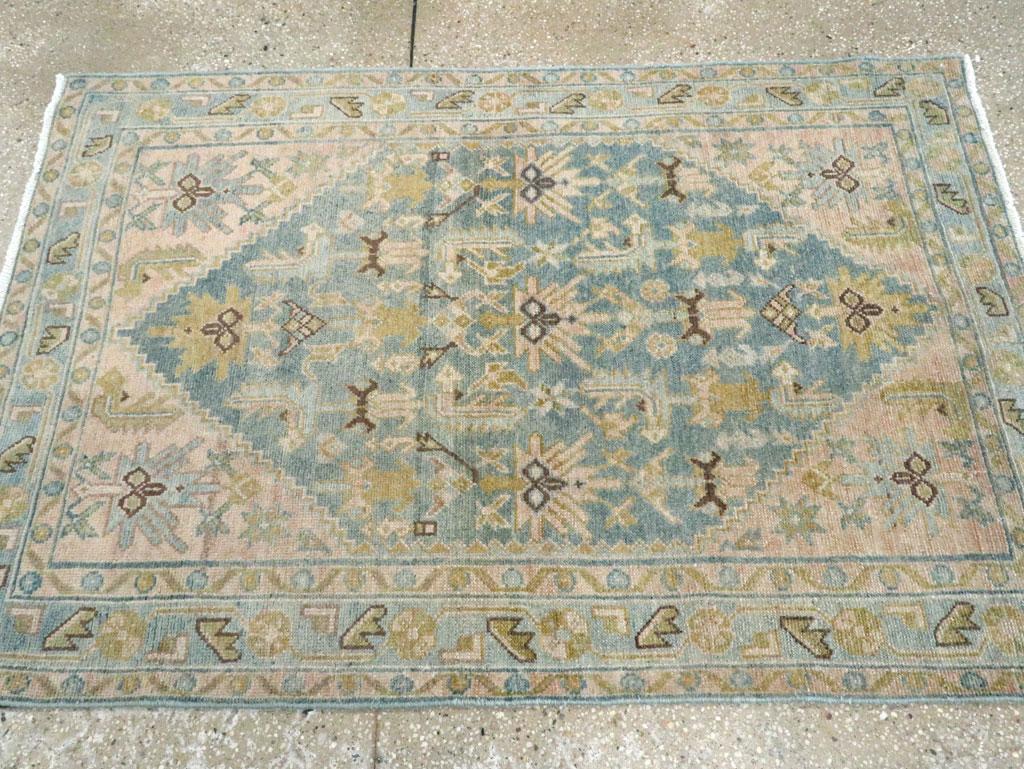 Mid-20th Century Handmade Persian Malayer Throw Rug in Blue-Grey, Nude, & Green In Excellent Condition For Sale In New York, NY