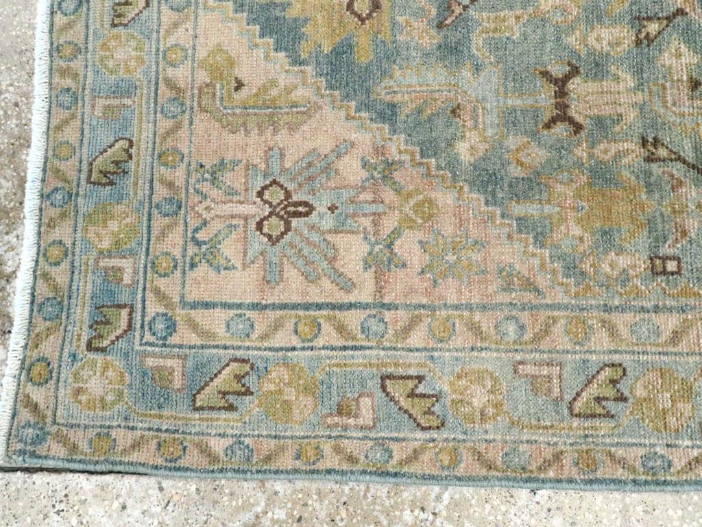 Wool Mid-20th Century Handmade Persian Malayer Throw Rug in Blue-Grey, Nude, & Green For Sale