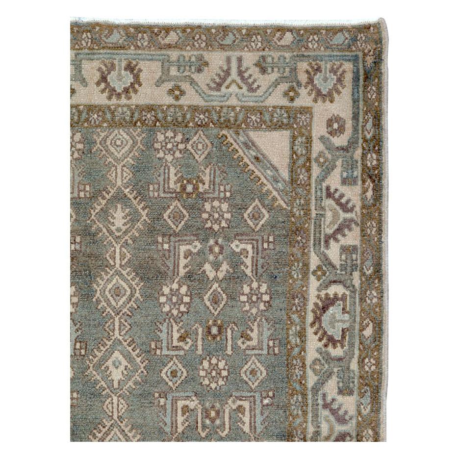 Rustic Mid-20th Century Handmade Persian Malayer Throw Rug In Grey & Brown For Sale