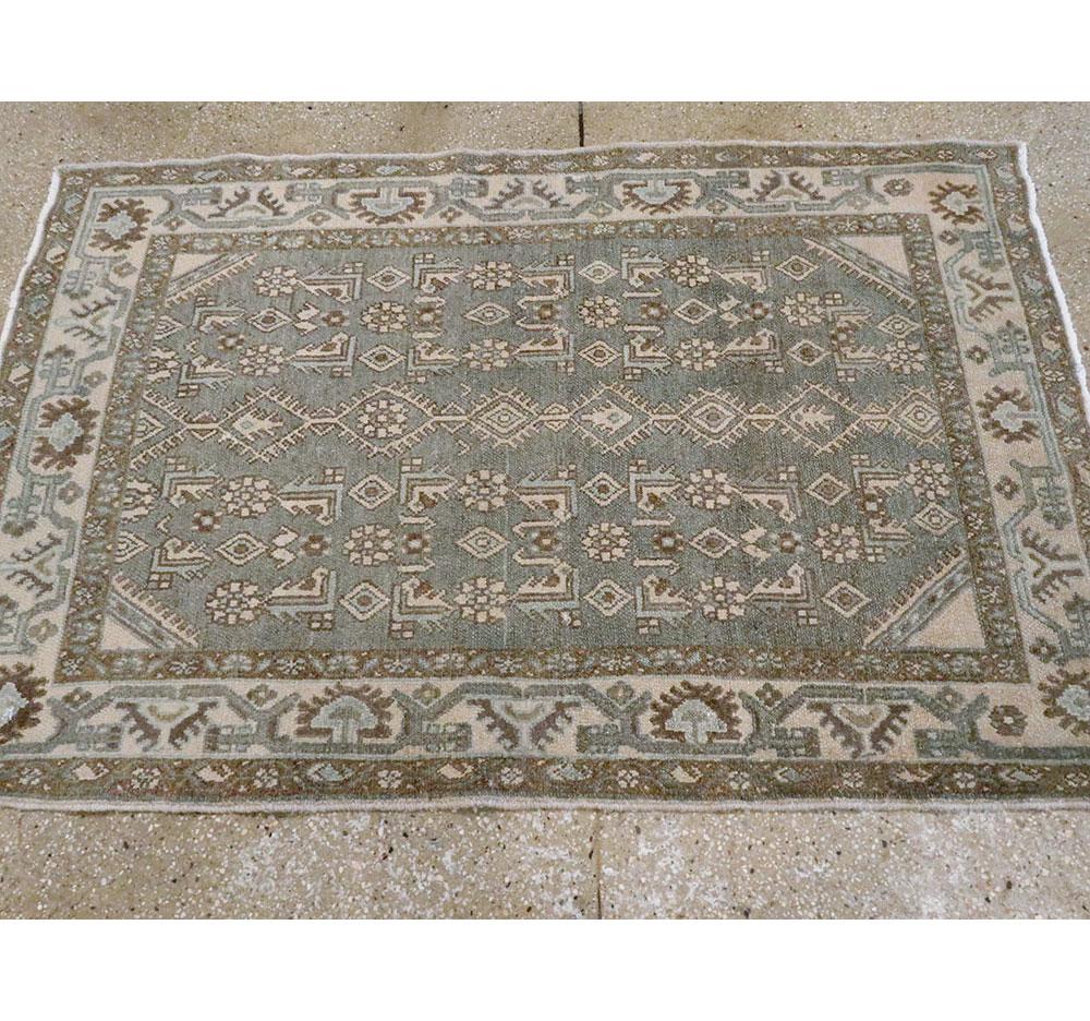 Mid-20th Century Handmade Persian Malayer Throw Rug In Grey & Brown For Sale 3