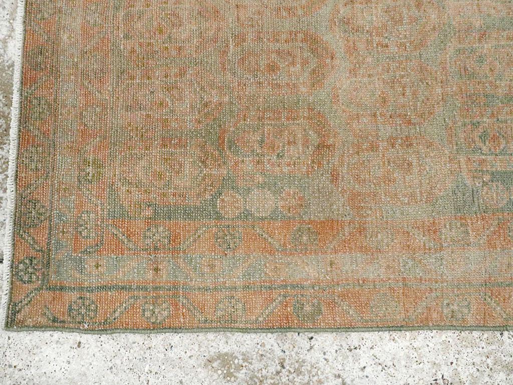 Wool Mid-20th Century Handmade Persian Malayer Throw Rug In Khaki Green & Rust For Sale