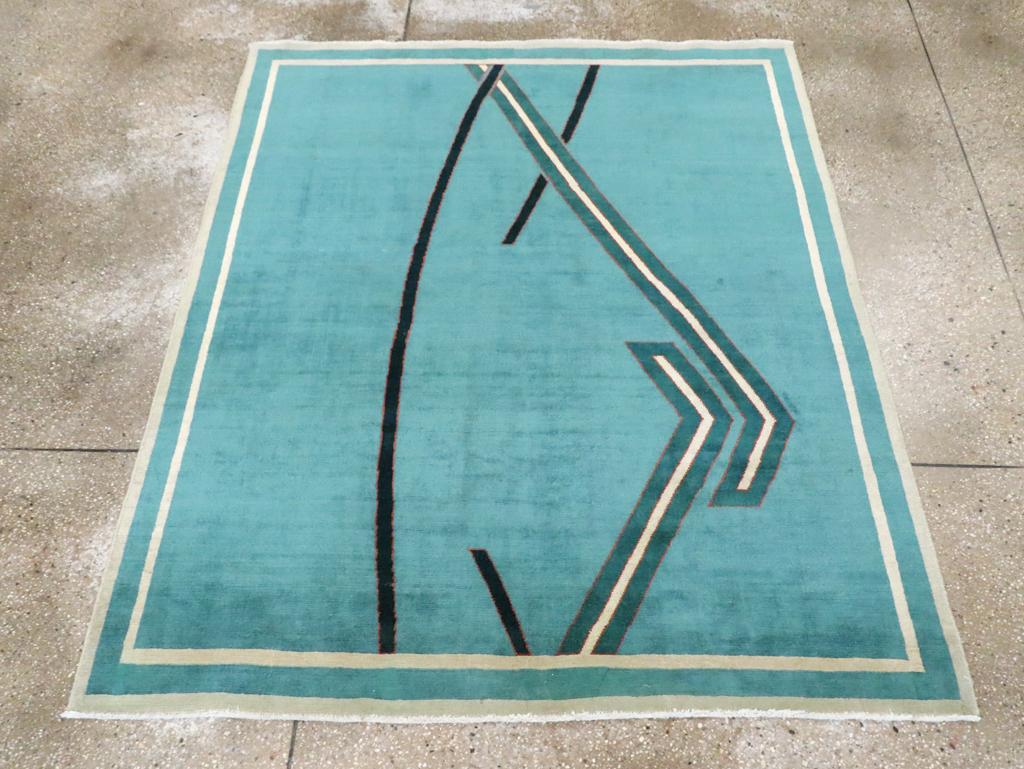 Hand-Knotted Mid-20th Century Handmade Persian Mashad Art Deco Square Accent Rug For Sale