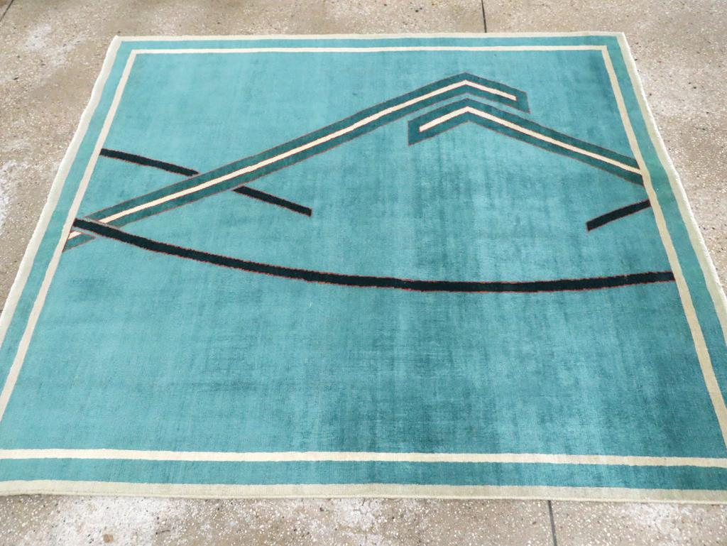 Handgefertigter persischer Mashad-Art-déco-Teppich mit quadratischem Akzent, Mitte des 20. Jahrhunderts (Handgeknüpft) im Angebot