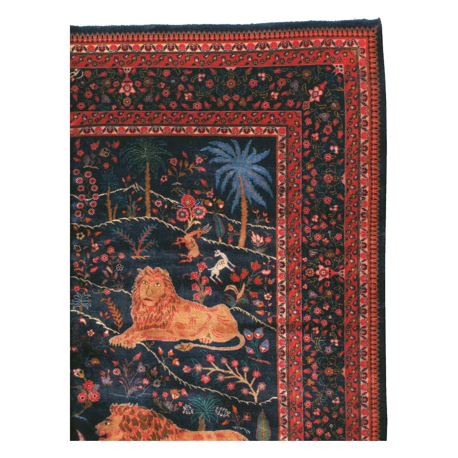Folk Art Mid-20th Century Handmade Persian Mashad Pictorial Room Size Carpet, circa 1930