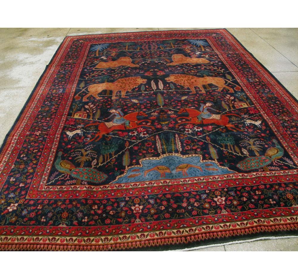 Hand-Knotted Mid-20th Century Handmade Persian Mashad Pictorial Room Size Carpet, circa 1930