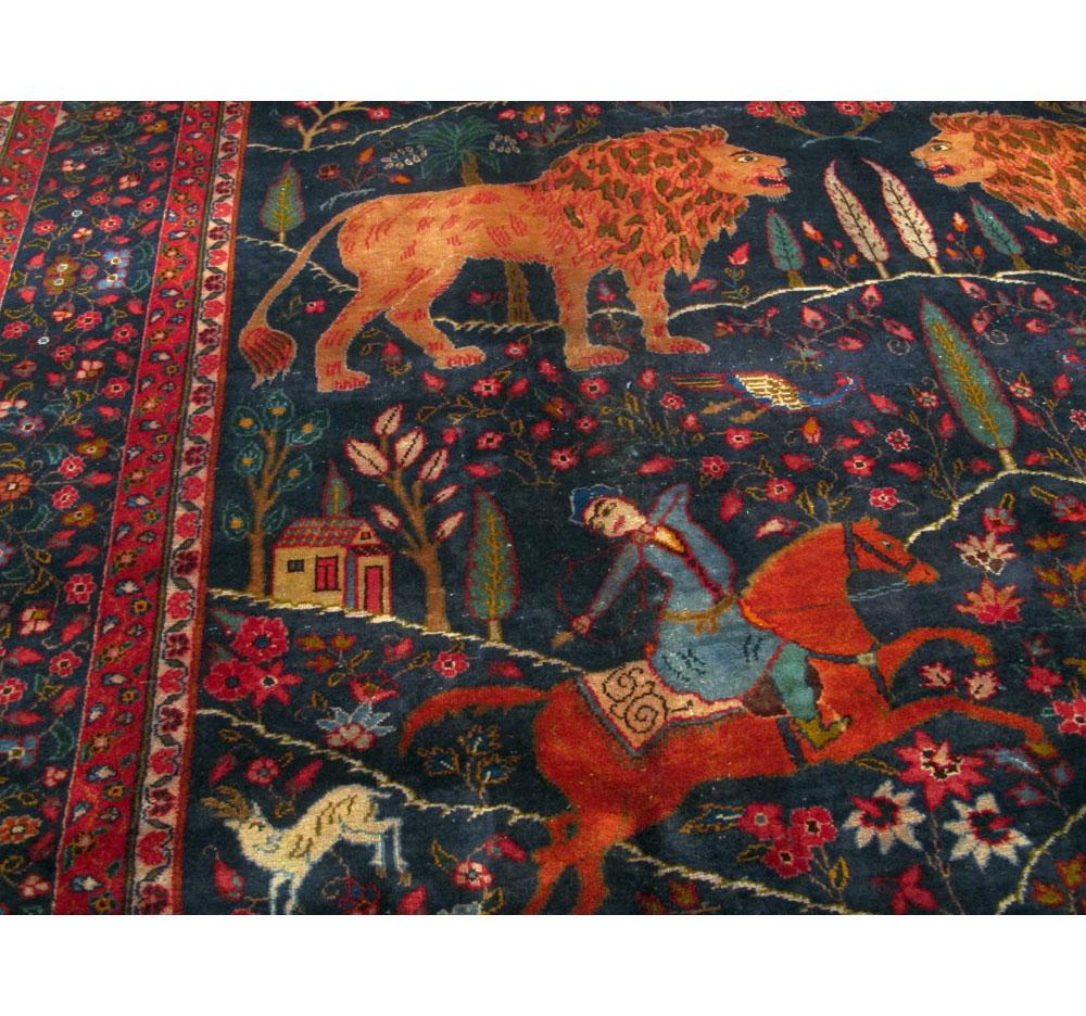 Mid-20th Century Handmade Persian Mashad Pictorial Room Size Carpet, circa 1930 In Excellent Condition In New York, NY