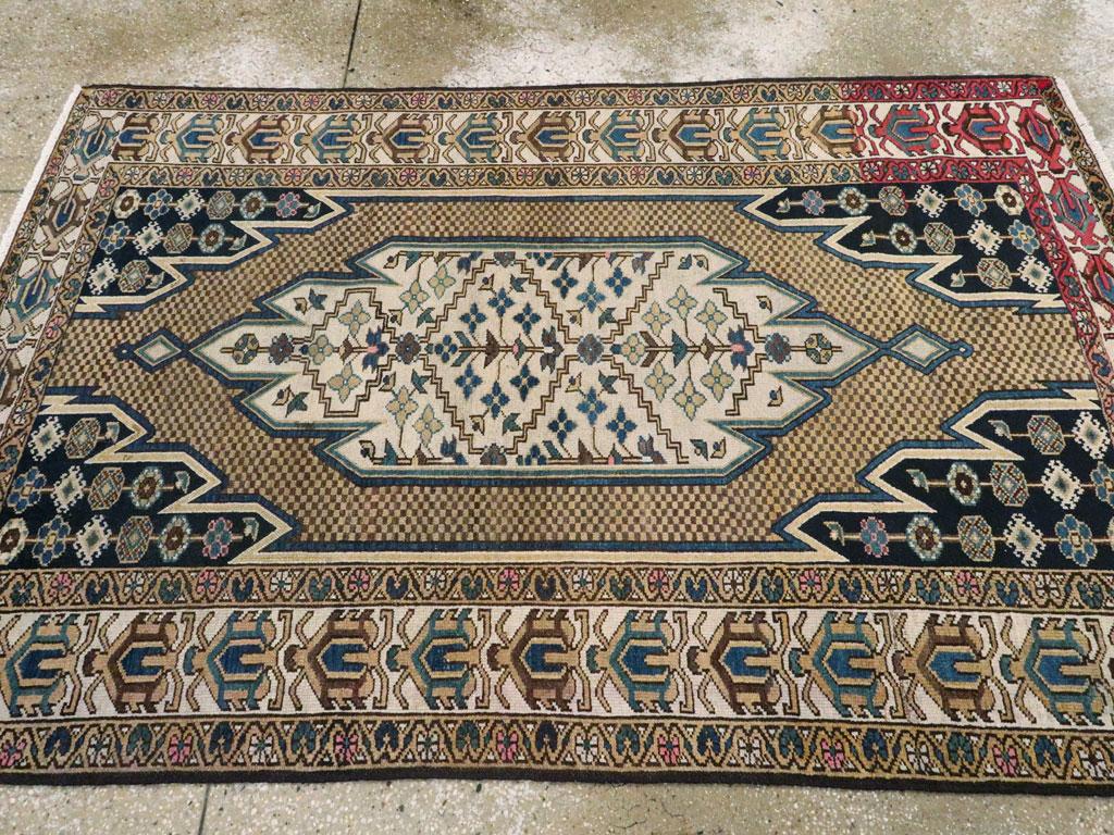 Mid-20th Century Handmade Persian Mazlagan Accent Rug In Excellent Condition For Sale In New York, NY