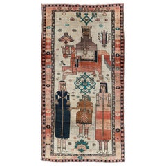 Tapis pictural persan Bakhtiari d'appoint fait à la main du milieu du 20e siècle