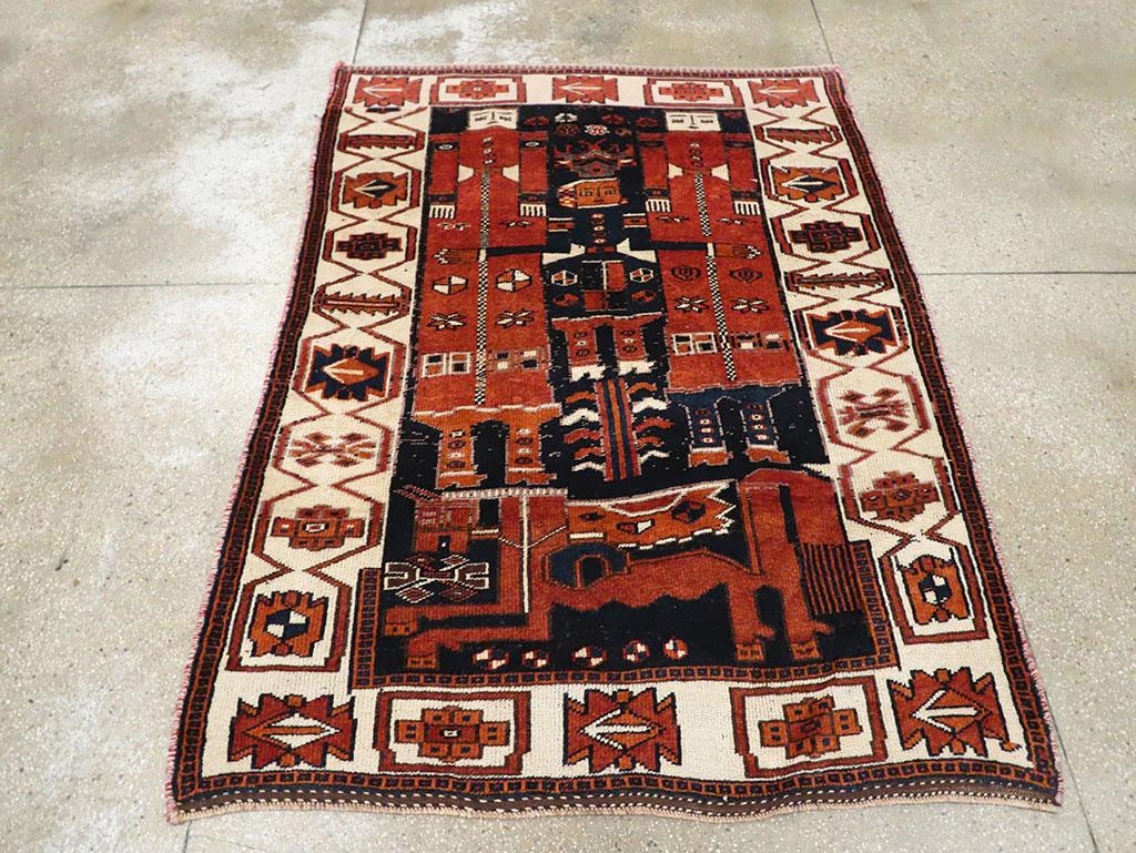Tribal Mid-20th Century Handmade Persian Pictorial Bakhtiari Accent Rug For Sale