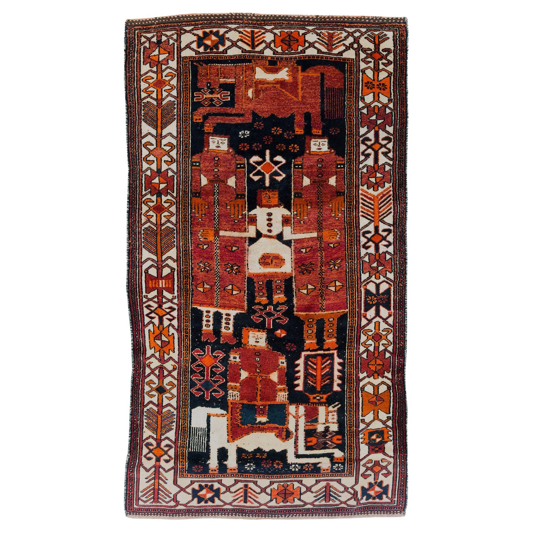 Mid-20th Century Handmade Persian Pictorial Bakhtiari Accent Rug For Sale
