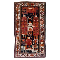 Tapis pictural persan Bakhtiari d'appoint fait à la main du milieu du 20e siècle