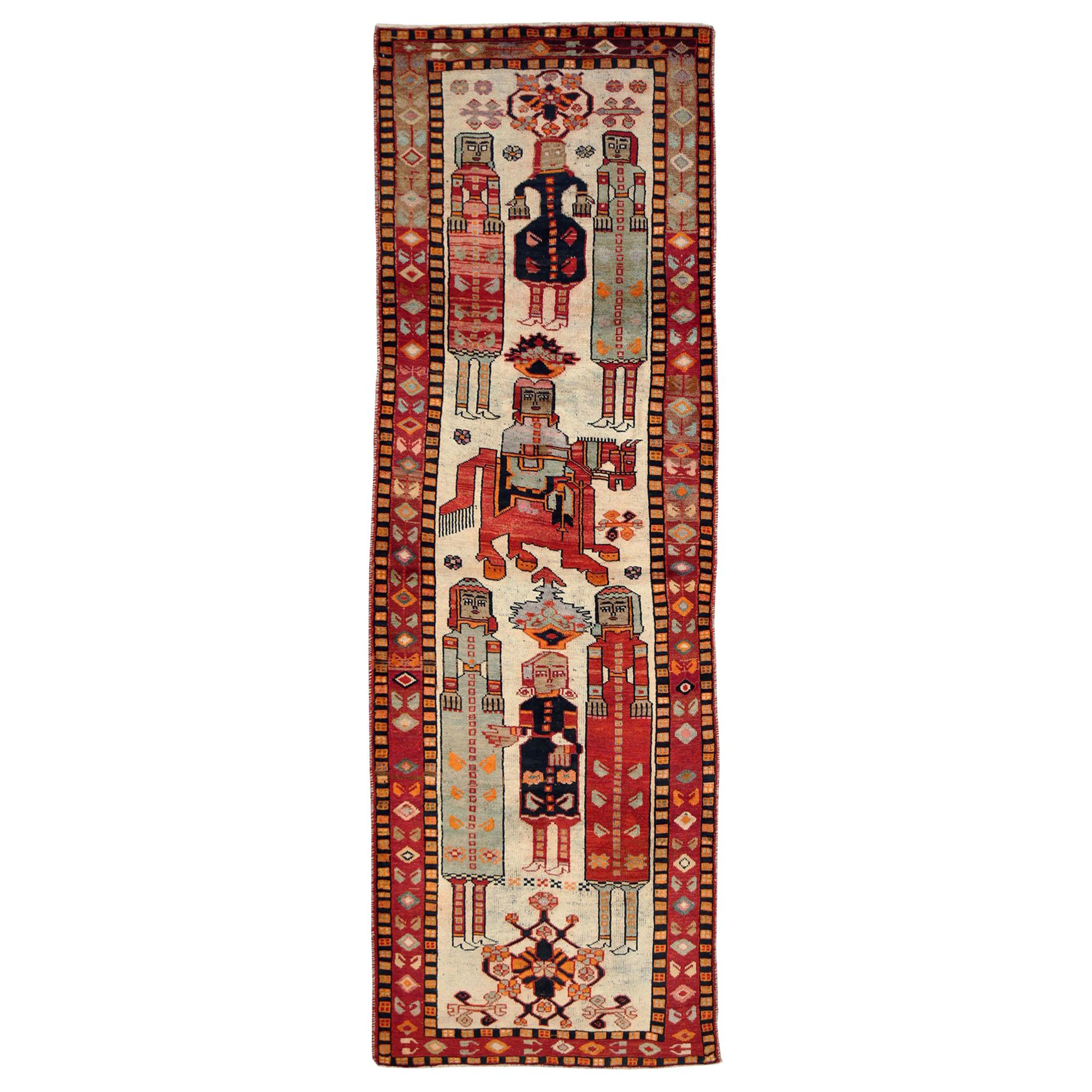 Mid-20th Century Handmade Persian Pictorial Bakhtiari Runner Rug