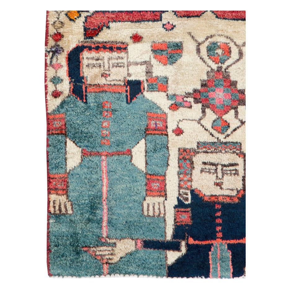 Tribal Mid-20th Century Handmade Persian Pictorial Bakhtiari Throw Rug