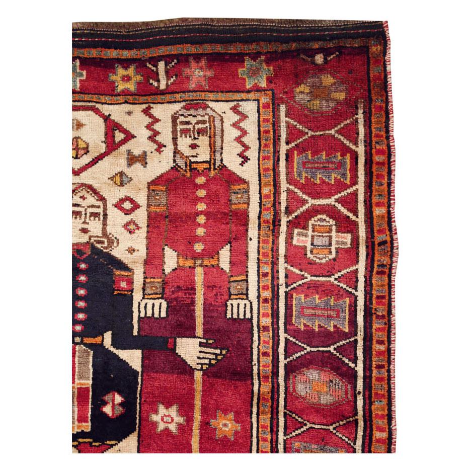 Hand-Knotted Mid-20th Century Handmade Persian Pictorial Bakhtiari Tribal Gallery Rug For Sale
