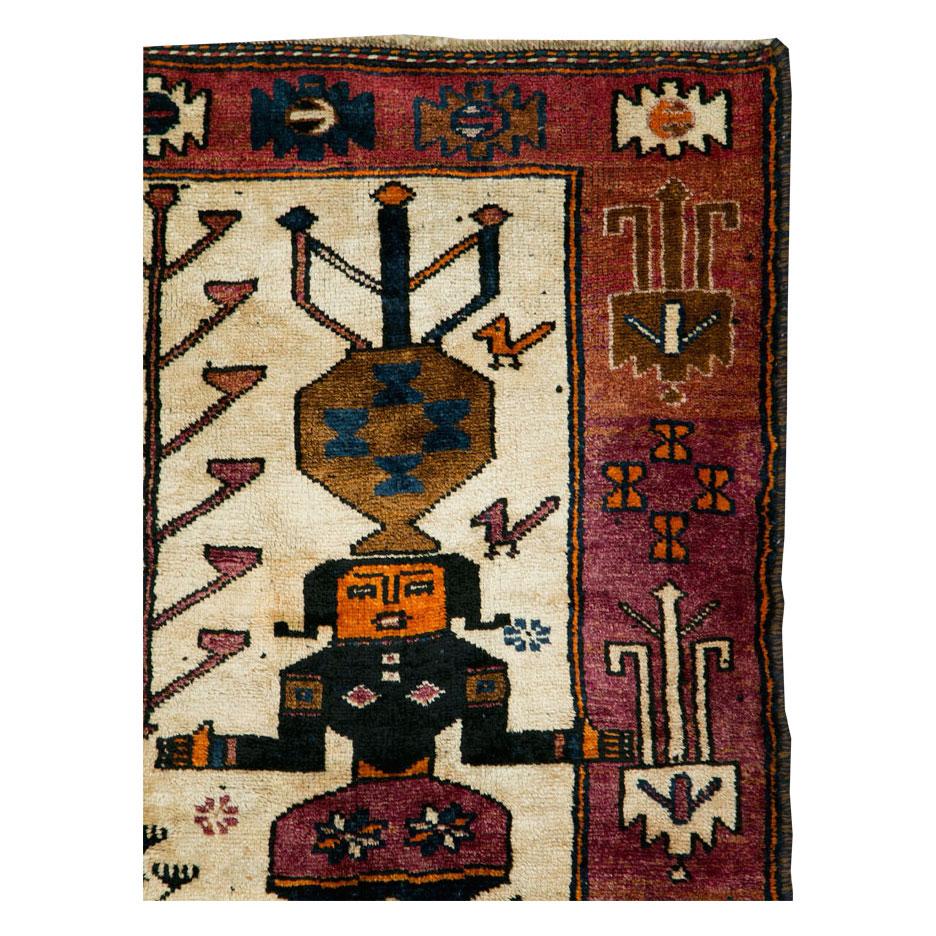 Hand-Knotted Mid-20th Century Handmade Persian Pictorial Bakhtiari Tribal Gallery Rug For Sale