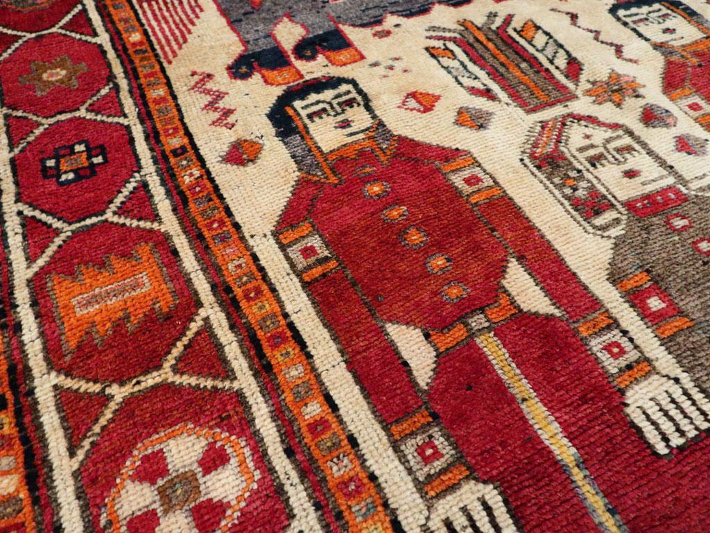 Wool Mid-20th Century Handmade Persian Pictorial Bakhtiari Tribal Gallery Rug For Sale
