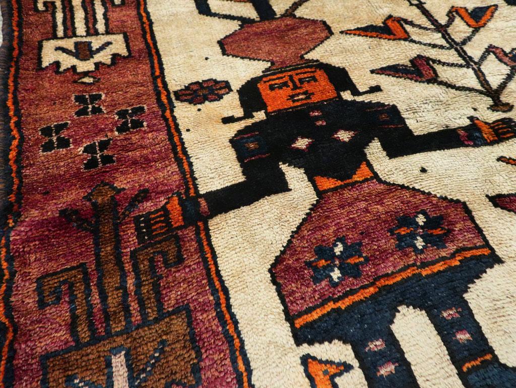 Wool Mid-20th Century Handmade Persian Pictorial Bakhtiari Tribal Gallery Rug For Sale