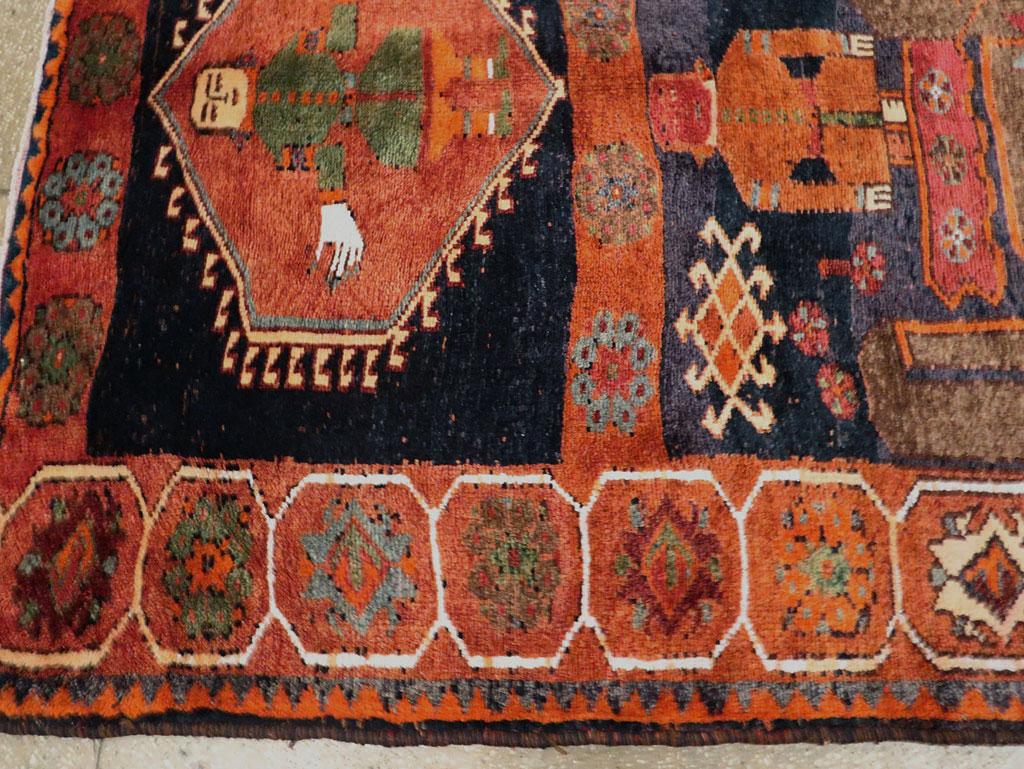 Mid-20th Century Handmade Persian Pictorial Bakhtiari Tribal Gallery Rug For Sale 2