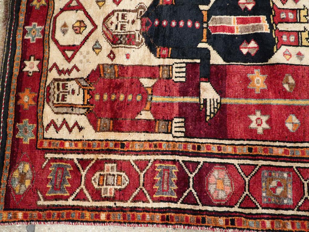 Mid-20th Century Handmade Persian Pictorial Bakhtiari Tribal Gallery Rug For Sale 2