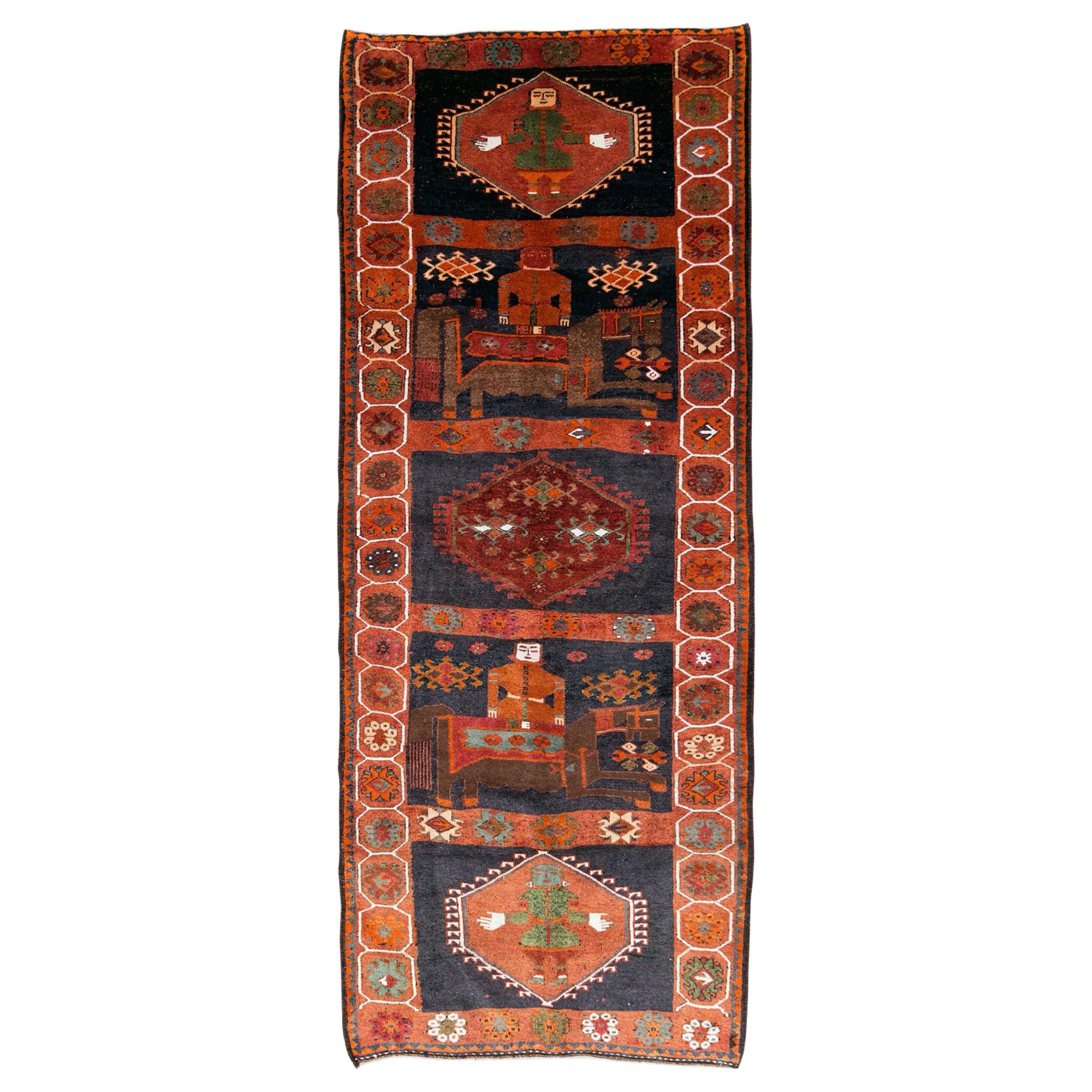 Mid-20th Century Handmade Persian Pictorial Bakhtiari Tribal Gallery Rug For Sale