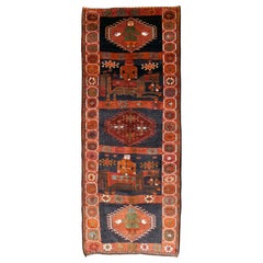 Vintage Mid-20th Century Handmade Persian Pictorial Bakhtiari Tribal Gallery Rug