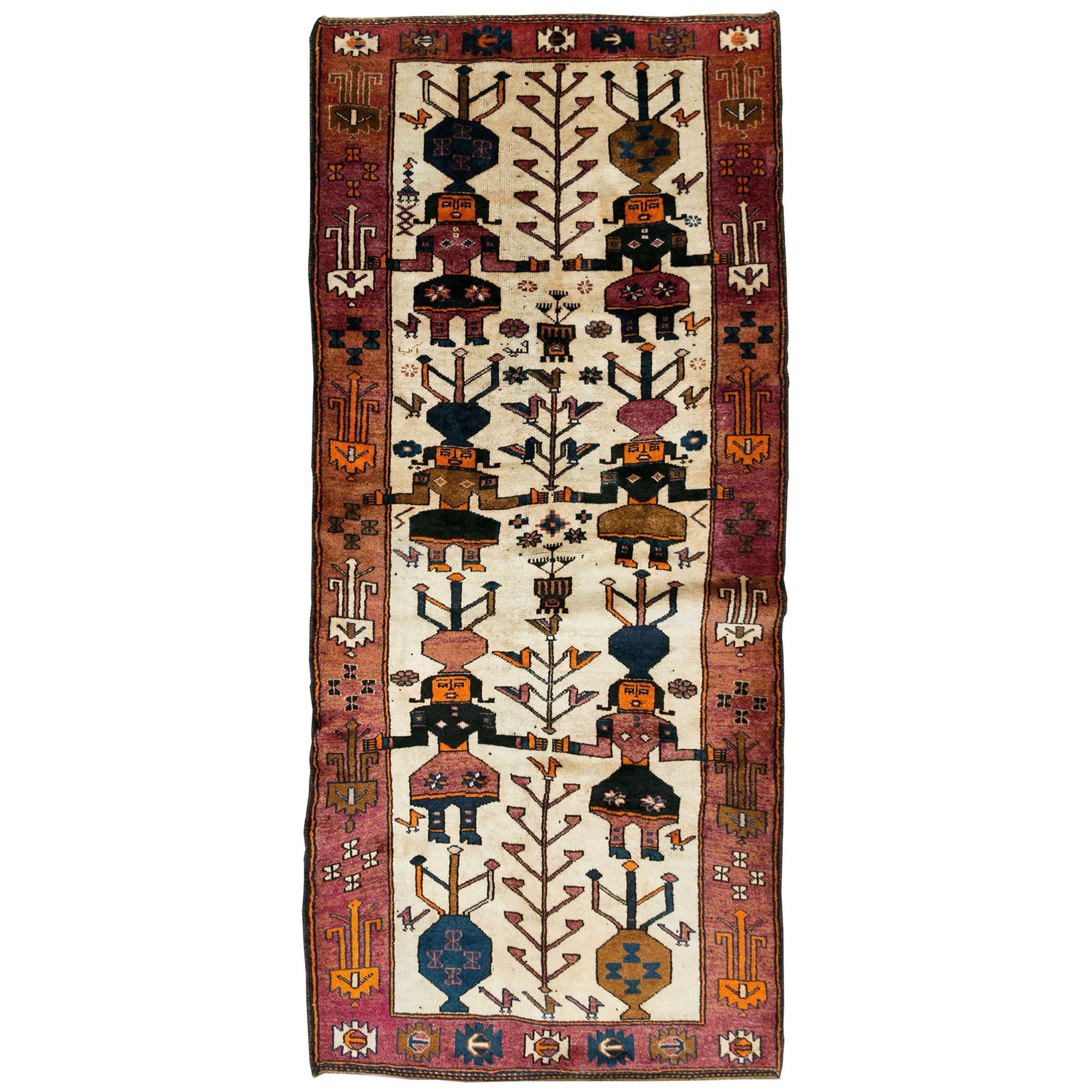 Mid-20th Century Handmade Persian Pictorial Bakhtiari Tribal Gallery Rug For Sale