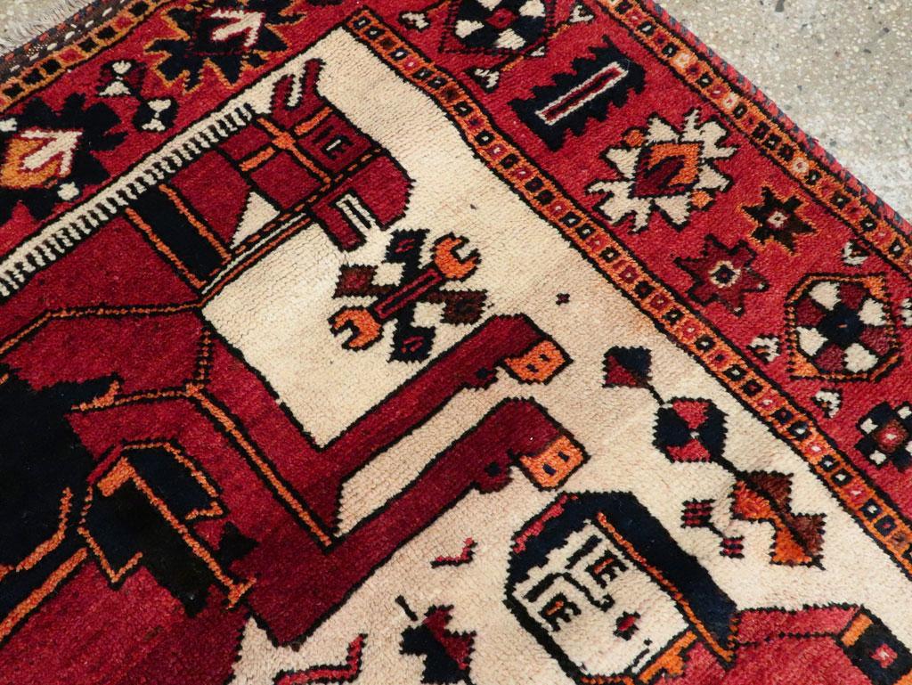 Mid-20th Century Handmade Persian Pictorial Bakhtiari Wide Runner Rug For Sale 1