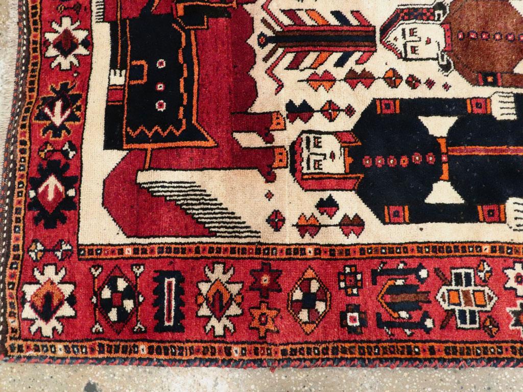 Mid-20th Century Handmade Persian Pictorial Bakhtiari Wide Runner Rug For Sale 2