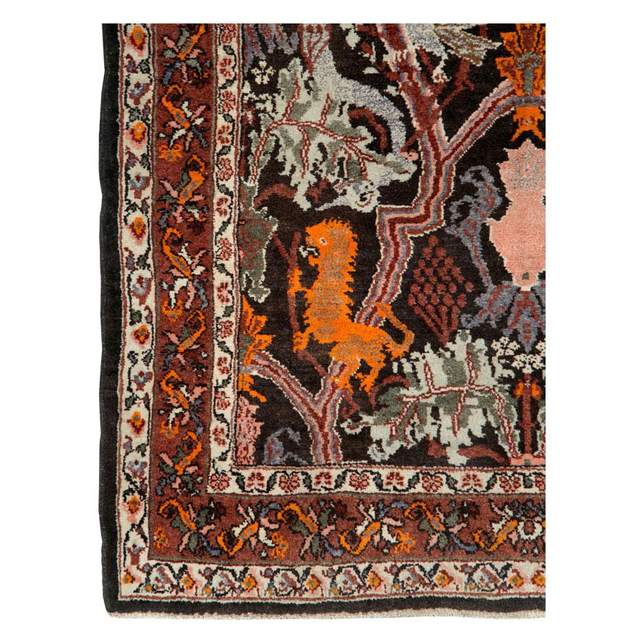 Folk Art Mid-20th Century Handmade Persian Pictorial Bidjar Accent Rug For Sale