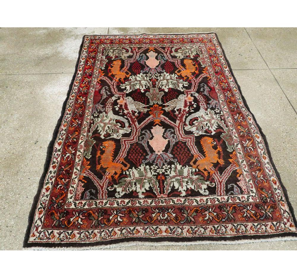 Hand-Knotted Mid-20th Century Handmade Persian Pictorial Bidjar Accent Rug For Sale