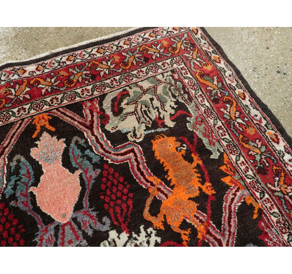 Wool Mid-20th Century Handmade Persian Pictorial Bidjar Accent Rug For Sale