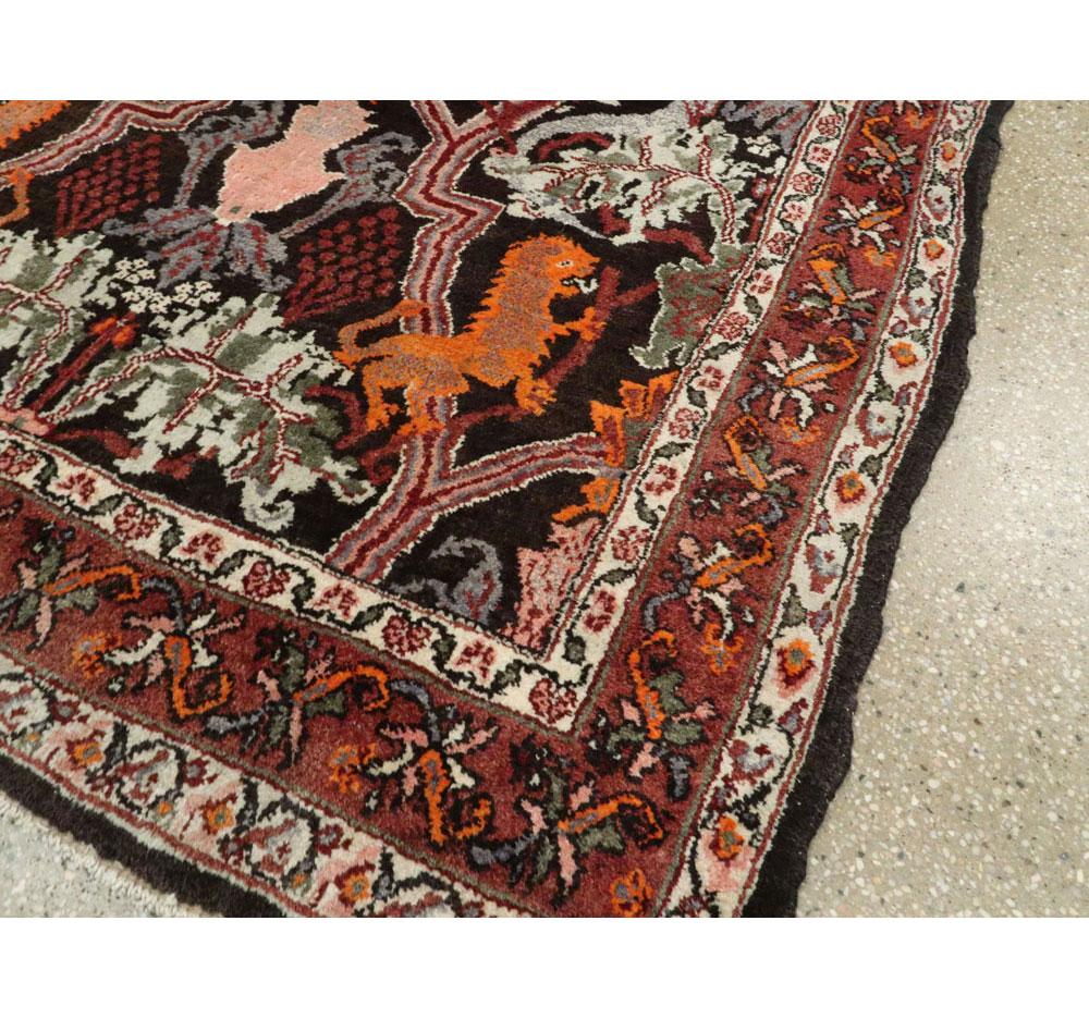 Mid-20th Century Handmade Persian Pictorial Bidjar Accent Rug For Sale 1